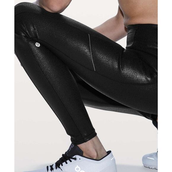 LULULEMON Speed Up Tight *Foil 28" Size 6 Luminosity Foil Print Black Black - Picture 3 of 8